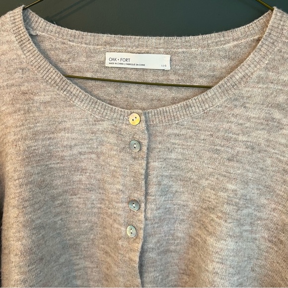 Oak + Fort Wool Button Up Cropped Cardigan Oatmeal Heather - Picture 3 of 9